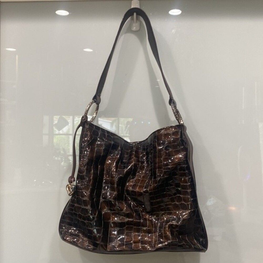 BRIGHTON Patent Leather Brown Croc Print Tote Shoulder Bag Purse